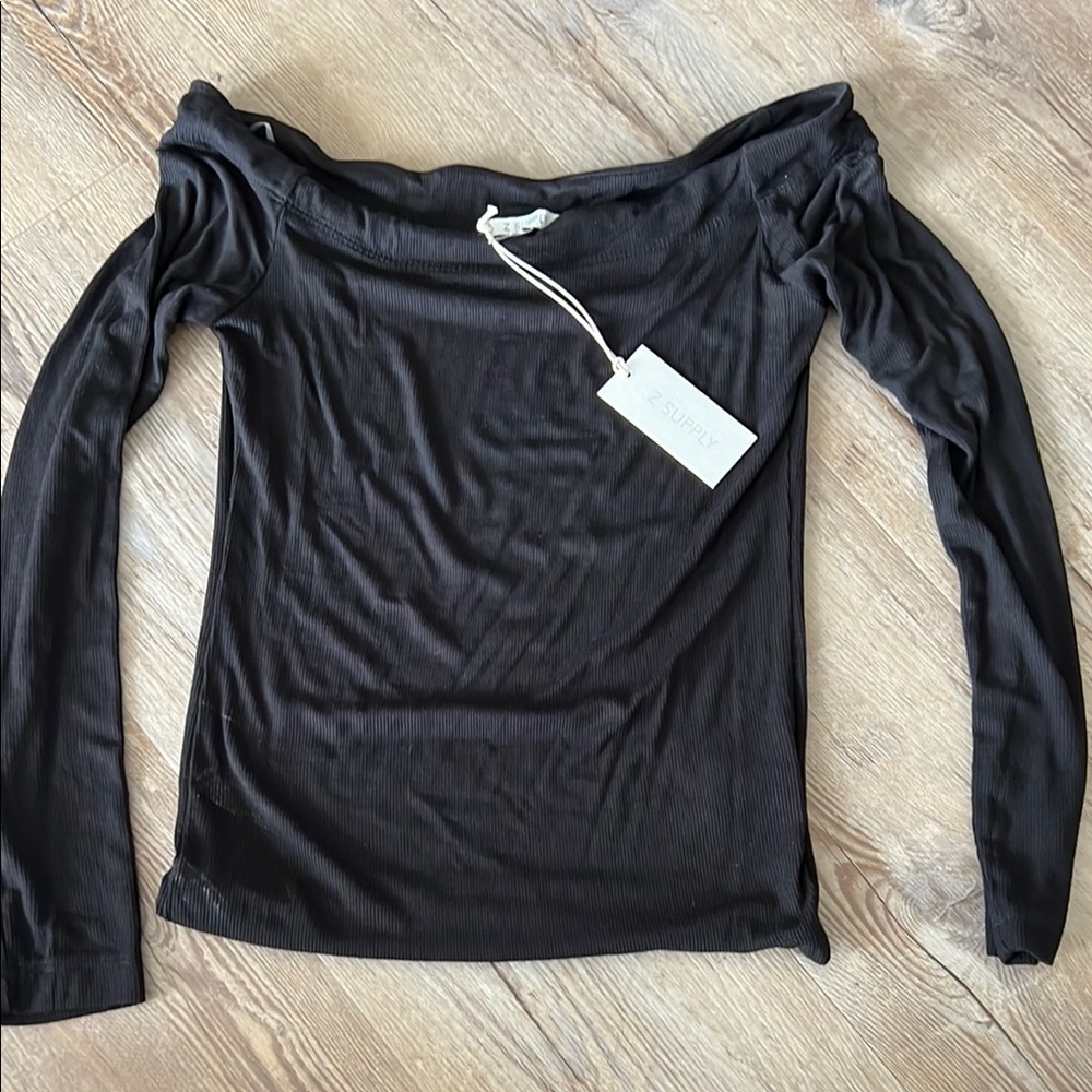 Z Supply Black Off-the-Shoulder Long Sleeve Blouse
